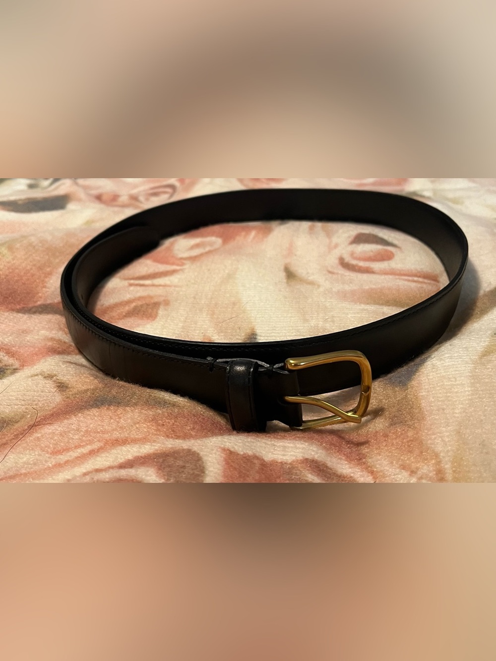Aritzia Black Leather Belt with Gold Buckle